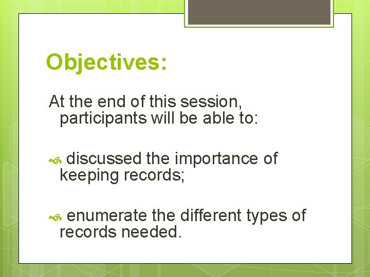 Objectives: At the end of this session, participants will be able to: discussed the