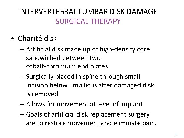 INTERVERTEBRAL LUMBAR DISK DAMAGE SURGICAL THERAPY • Charité disk – Artificial disk made up