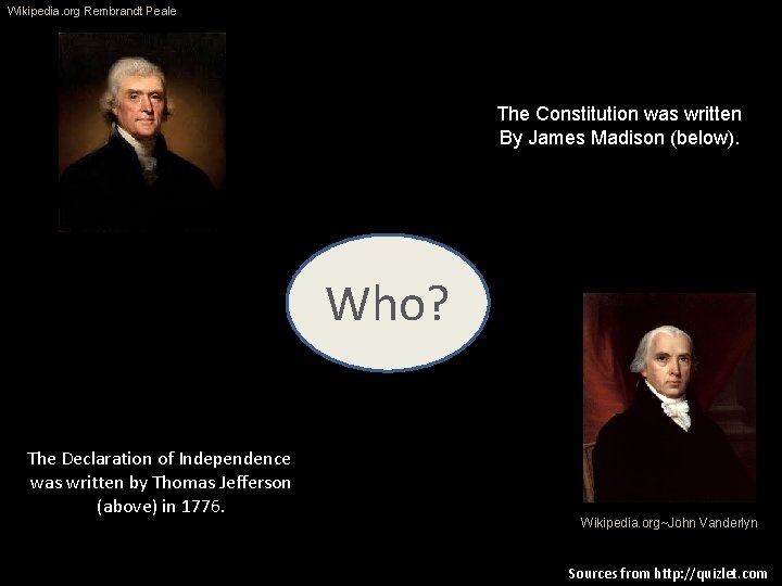 Wikipedia. org Rembrandt Peale The Constitution was written By James Madison (below). Who? The