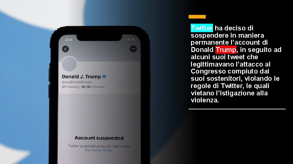 Twitter ha deciso di sospendere in maniera permanente l’account di Donald Trump, in seguito