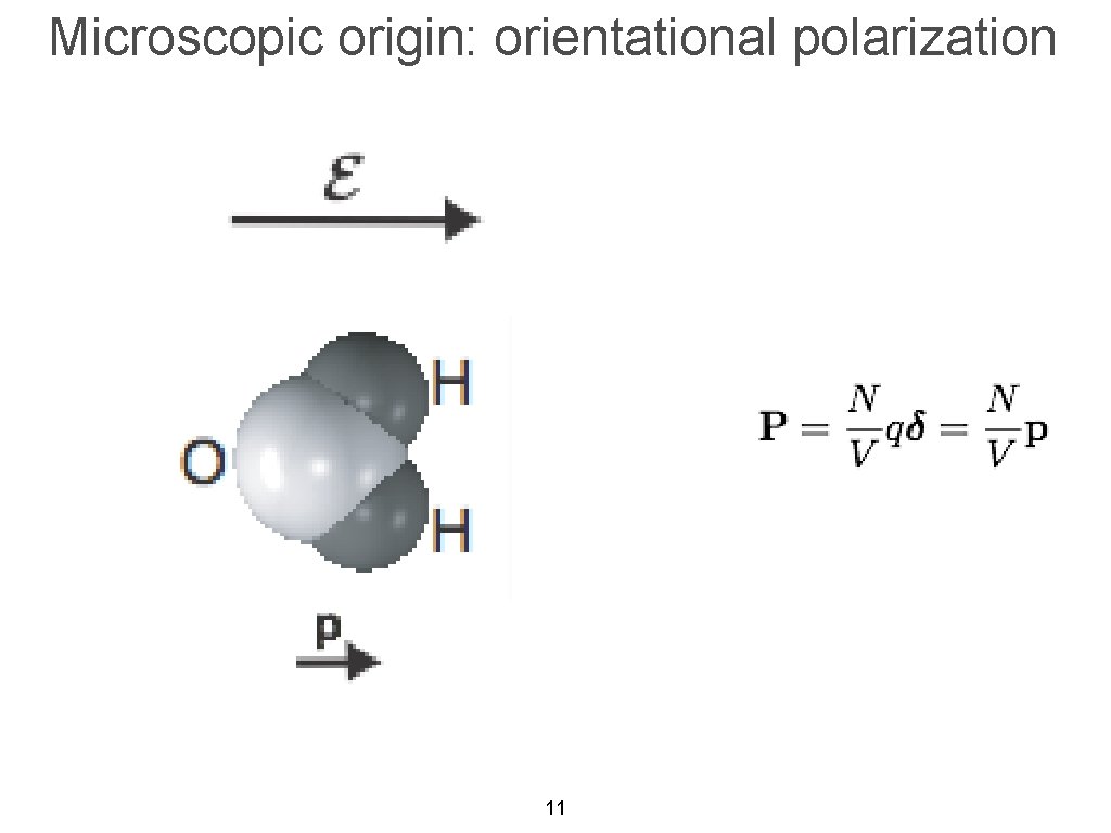 Microscopic origin: orientational polarization 11 