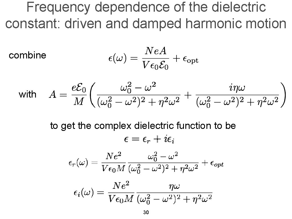 Frequency dependence of the dielectric constant: driven and damped harmonic motion combine with to