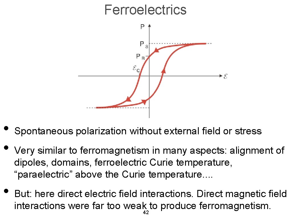 Ferroelectrics • Spontaneous polarization without external field or stress • Very similar to ferromagnetism