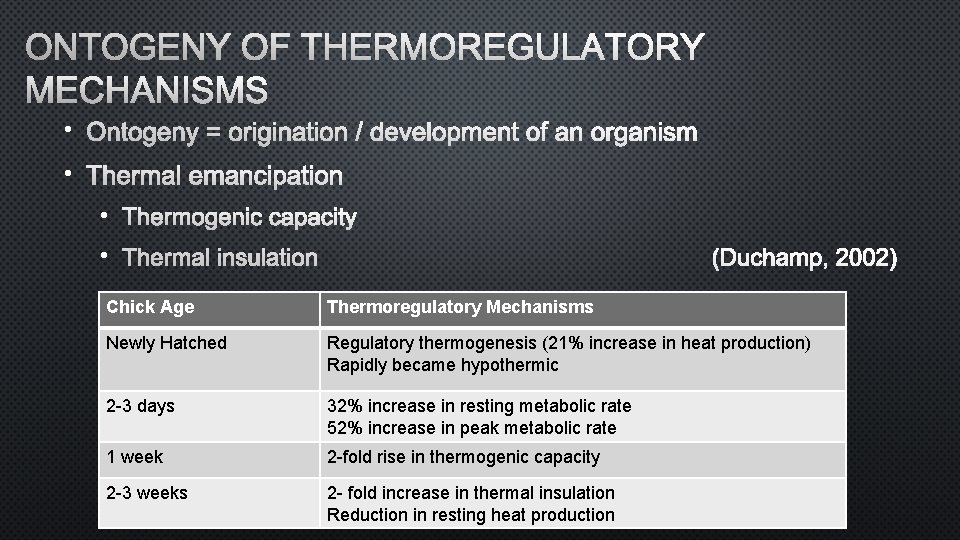 ONTOGENY OF THERMOREGULATORY MECHANISMS • ONTOGENY = ORIGINATION / DEVELOPMENT OF AN ORGANISM •