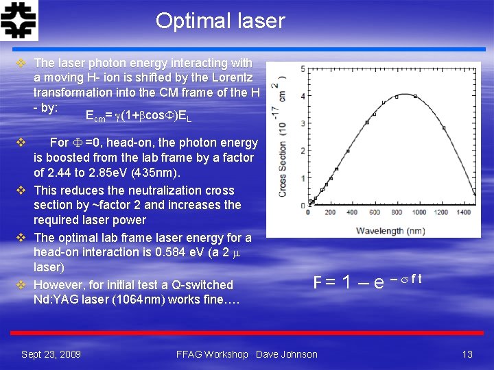 Optimal laser v The laser photon energy interacting with a moving H- ion is