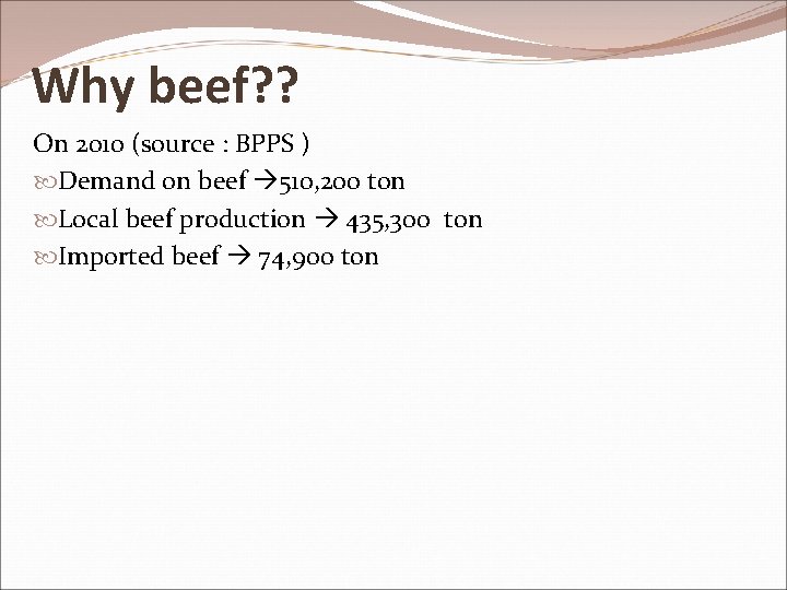Why beef? ? On 2010 (source : BPPS ) Demand on beef 510, 200