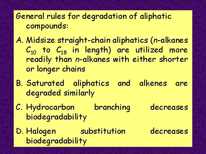 General rules for degradation of aliphatic compounds: A. Midsize straight-chain aliphatics (n-alkanes C 10