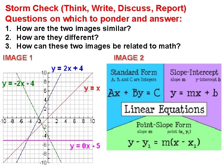 Storm Check (Think, Write, Discuss, Report) Questions on which to ponder and answer: 1.