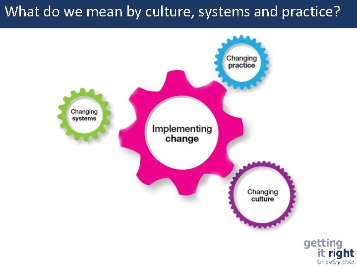 What do we mean by culture, systems and practice? 