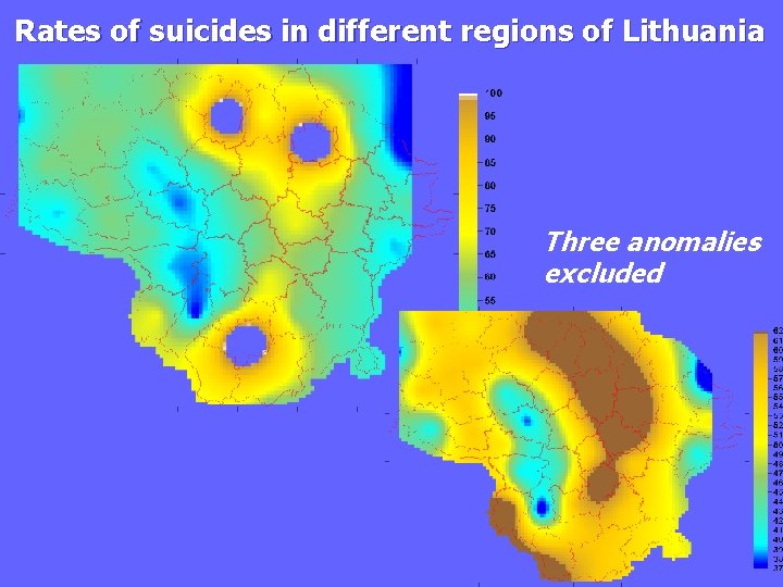 Rates of suicides in different regions of Lithuania Three anomalies excluded 