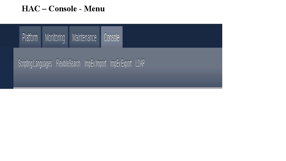 HAC – Console - Menu 