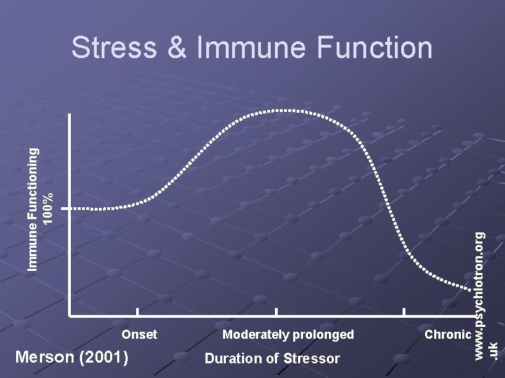 Onset Merson (2001) Moderately prolonged Duration of Stressor www. psychlotron. org. uk Immune Functioning