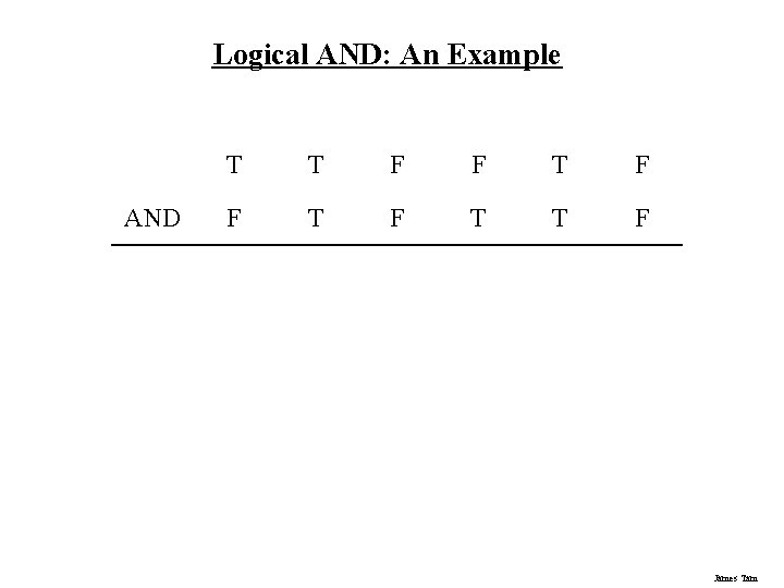 Logical AND: An Example AND T T F F T F T T F Logical AND: An Example AND T T F F T F T T F