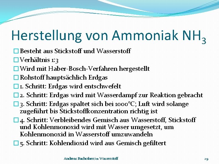 Herstellung von Ammoniak NH 3 �Besteht aus Stickstoff und Wasserstoff �Verhältnis 1: 3 �Wird