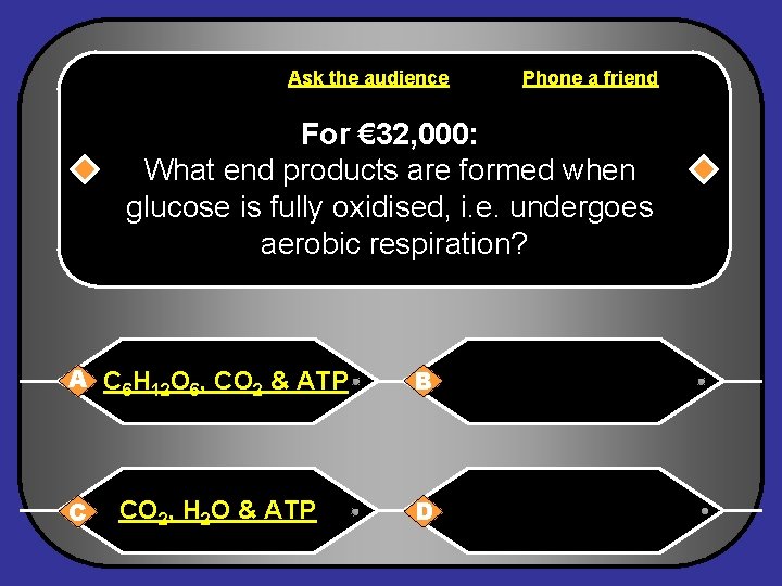 Ask the audience Phone a friend For € 32, 000: What end products are