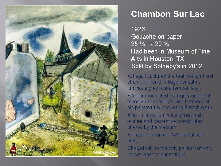 Chambon Sur Lac 1926 Gouache on paper 25 ¾ “ x 20 ¼ “