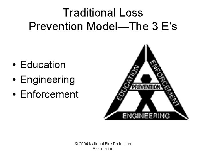 Traditional Loss Prevention Model—The 3 E’s • Education • Engineering • Enforcement © 2004