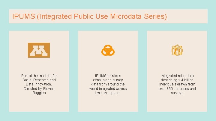 IPUMS (Integrated Public Use Microdata Series) Part of the Institute for Social Research and