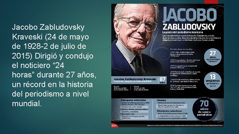 Jacobo Zabludovsky Kraveski (24 de mayo de 1928 -2 de julio de 2015) Dirigió