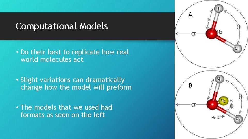 A Computational Models • Do their best to replicate how real world molecules act