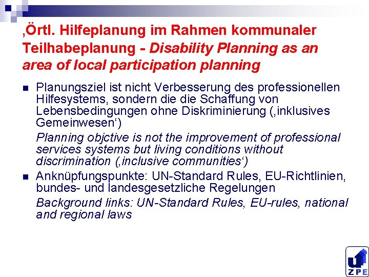 ‚Örtl. Hilfeplanung im Rahmen kommunaler Teilhabeplanung - Disability Planning as an area of local