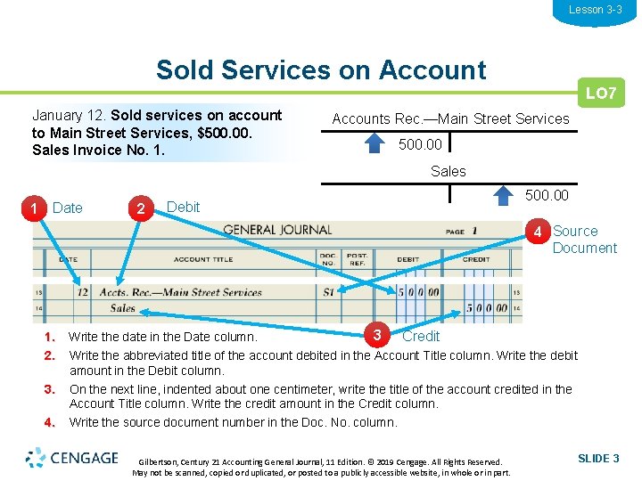 Lesson 3 -3 Sold Services on Account January 12. Sold services on account to