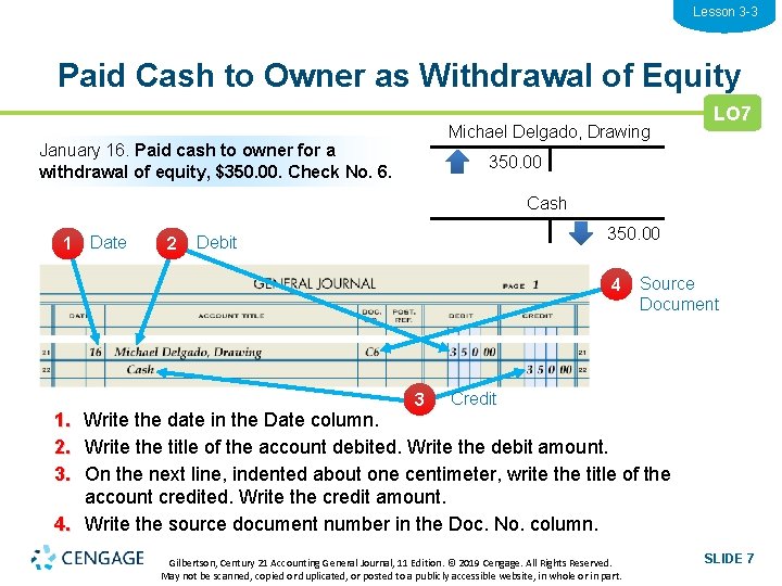 Lesson 3 -3 Paid Cash to Owner as Withdrawal of Equity Michael Delgado, Drawing