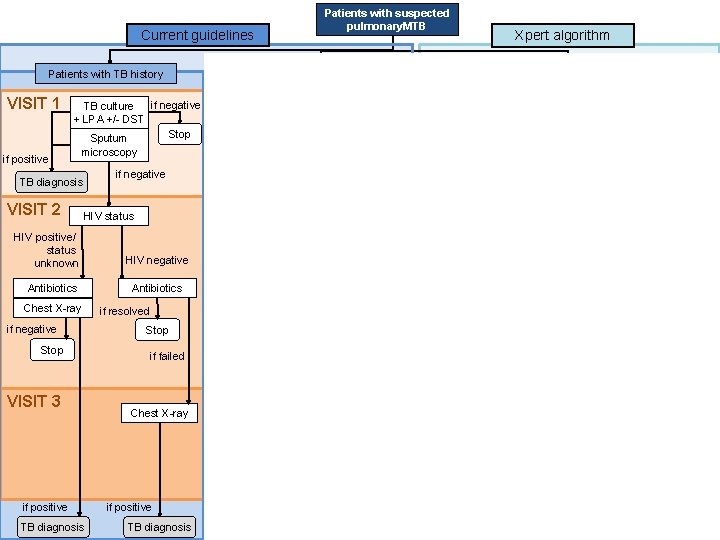 Patients with suspected pulmonary. MTB Current guidelines Patients with TB history VISIT 1 if