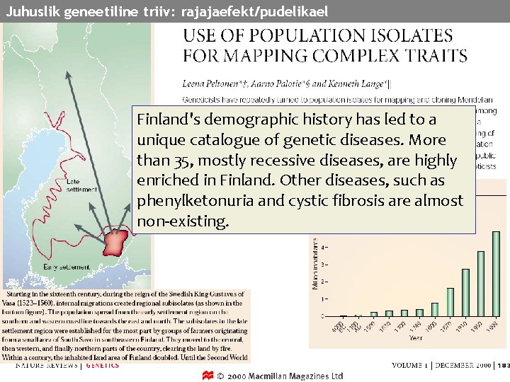 Juhuslik geneetiline triiv: rajajaefekt/pudelikael Finland's demographic history has led to a unique catalogue of