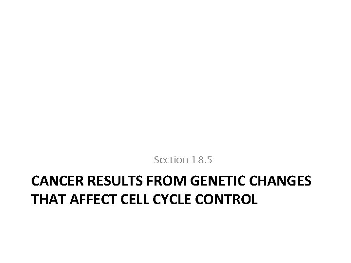 Section 18. 5 CANCER RESULTS FROM GENETIC CHANGES THAT AFFECT CELL CYCLE CONTROL 
