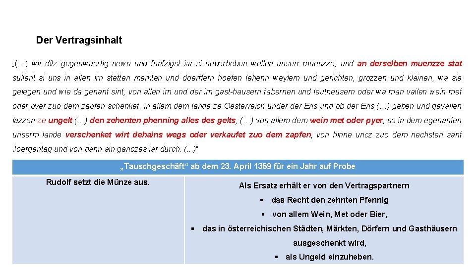 Der Vertragsinhalt „(…) wir ditz gegenwuertig newn und funfzigst iar si ueberheben wellen unserr