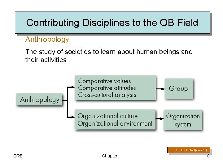 Contributing Disciplines to the OB Field Anthropology The study of societies to learn about