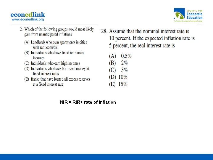 NIR = RIR+ rate of inflation 