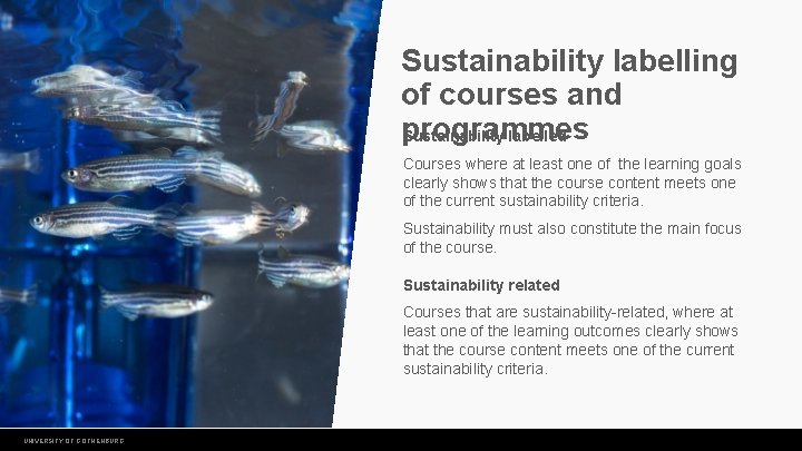 Sustainability labelling of courses and programmes Sustainability labelled Courses where at least one of