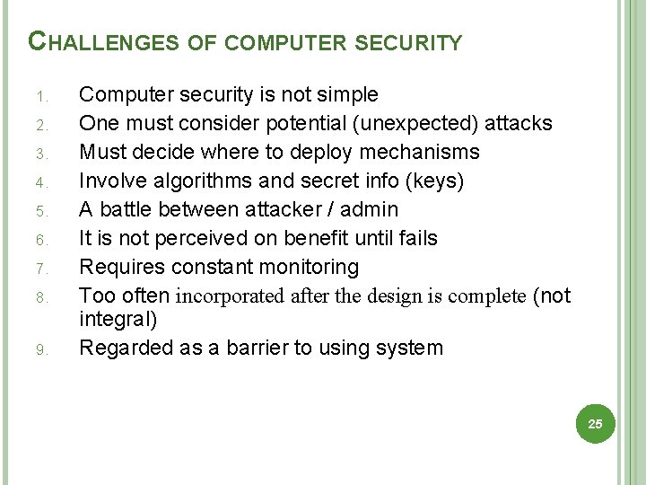 CHALLENGES OF COMPUTER SECURITY 1. 2. 3. 4. 5. 6. 7. 8. 9. Computer