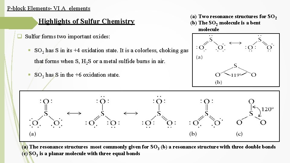 P-block Elements- VI A elements Highlights of Sulfur Chemistry (a) Two resonance structures for
