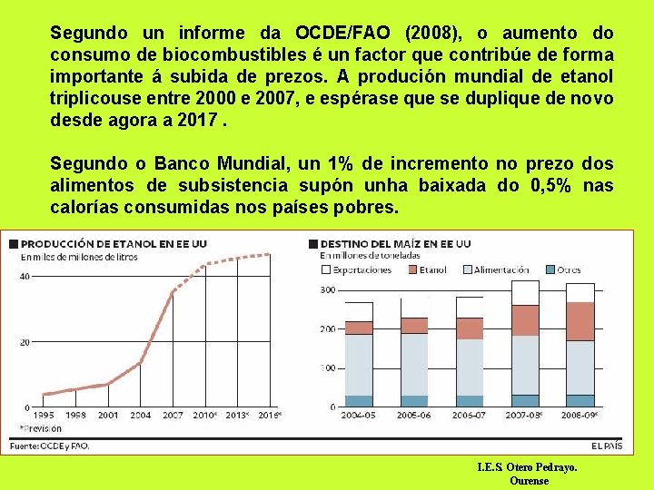 Segundo un informe da OCDE/FAO (2008), o aumento do consumo de biocombustibles é un