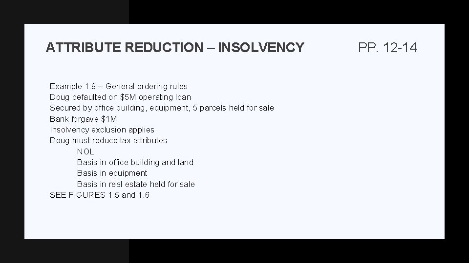 ATTRIBUTE REDUCTION – INSOLVENCY Example 1. 9 – General ordering rules Doug defaulted on