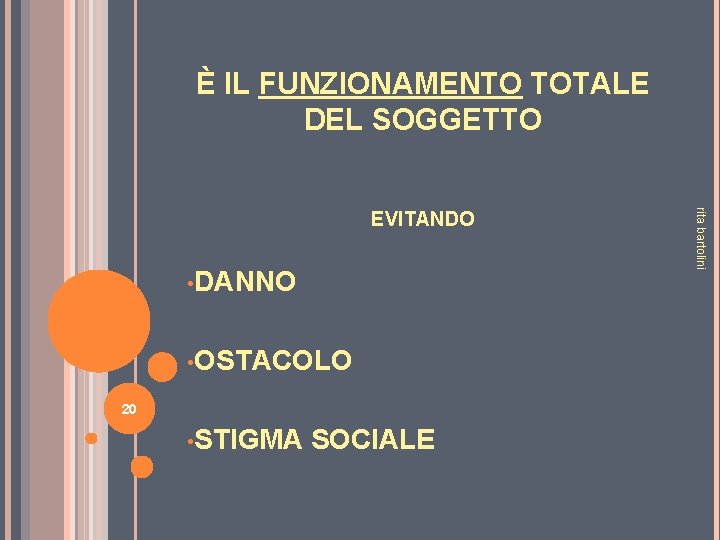 È IL FUNZIONAMENTO TOTALE DEL SOGGETTO • DANNO • OSTACOLO 20 • STIGMA SOCIALE