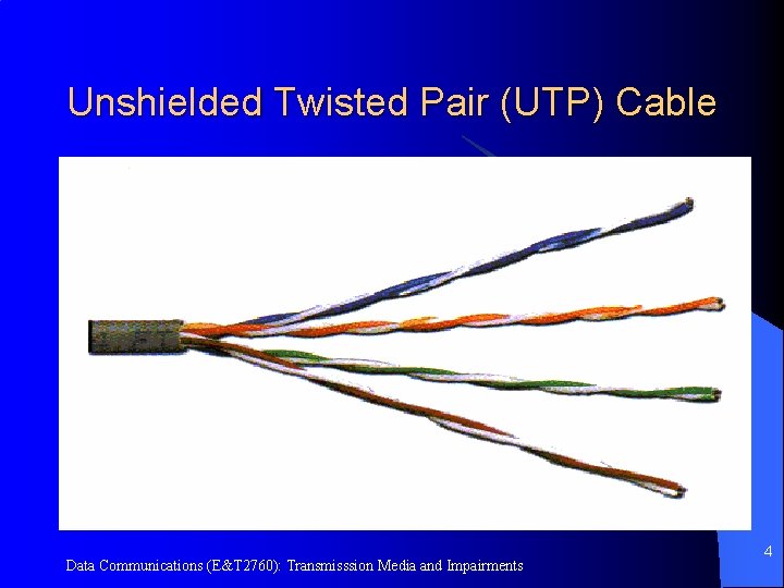 Unshielded Twisted Pair (UTP) Cable Data Communications (E&T 2760): Transmisssion Media and Impairments 4
