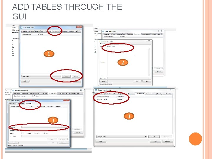 ADD TABLES THROUGH THE GUI 1 2 3 4 
