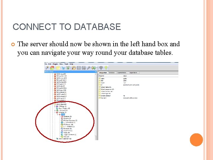 CONNECT TO DATABASE The server should now be shown in the left hand box
