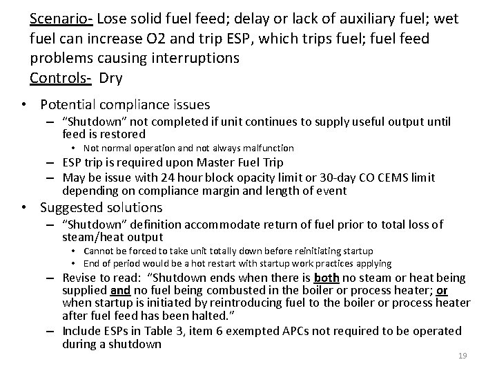 Scenario- Lose solid fuel feed; delay or lack of auxiliary fuel; wet fuel can