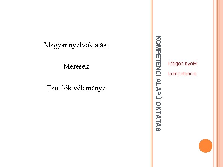 Mérések Tanulók véleménye KOMPETENCI ALAPÚ OKTATÁS Magyar nyelvoktatás: Idegen nyelvi kompetencia 