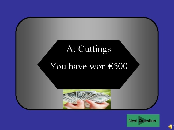 A: Cuttings You have won € 500 Next Question 