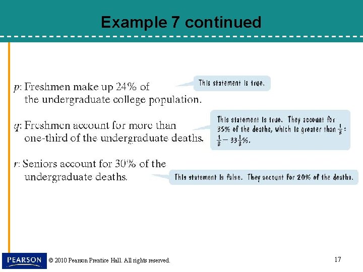 Example 7 continued © 2010 Pearson Prentice Hall. All rights reserved. 17 