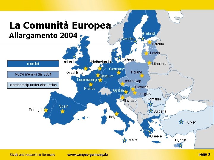 La Comunità Europea Allargamento 2004 Finland Sweden Estonia Latvia membri Nuovi membri dal 2004