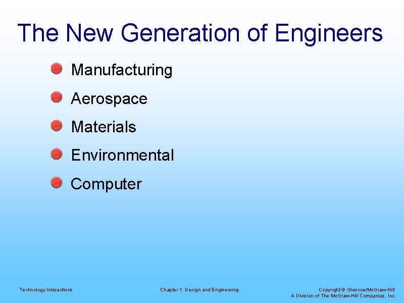 The New Generation of Engineers Manufacturing Aerospace Materials Environmental Computer Technology Interactions Chapter 1