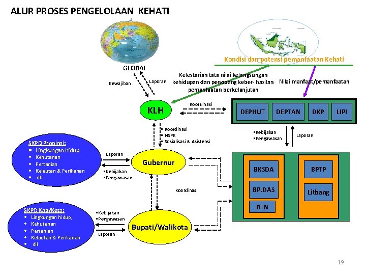 ALUR PROSES PENGELOLAAN KEHATI Kondisi dan potensi pemanfaatan Kehati GLOBAL Laporan Kewajiban Kelestarian tata