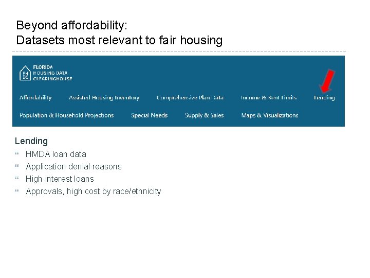 Beyond affordability: Datasets most relevant to fair housing Lending HMDA loan data Application denial